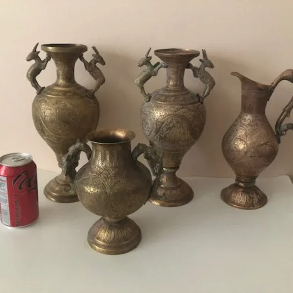 Antique Oriental Bronze Vases with animal's handles. Set of 4. Hindy. gods. - Picture 4 of 15